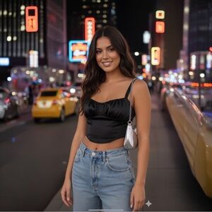 GARAGE Satin Bustier Bralette New Black size Large with Ribbing